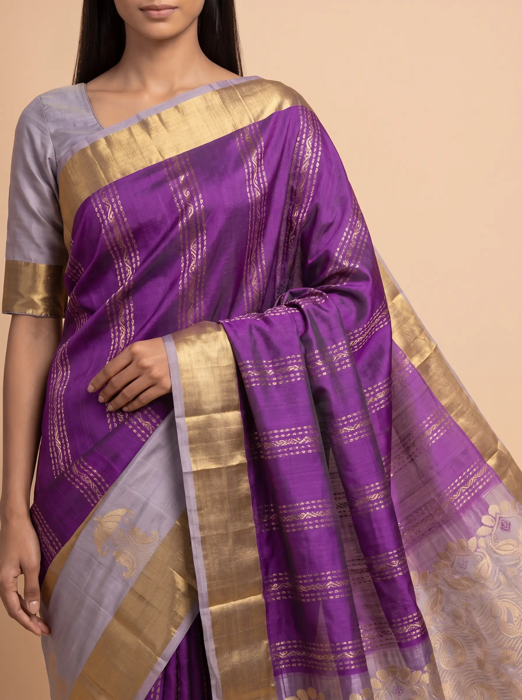 Mugdha Pink Kanjeevaram silk saree with peacock motif