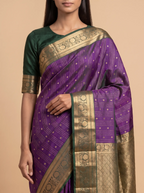 Purple Kanjeevaram Silk With Green Zari Border