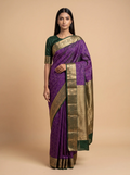 Purple Kanjeevaram Silk With Green Zari Border