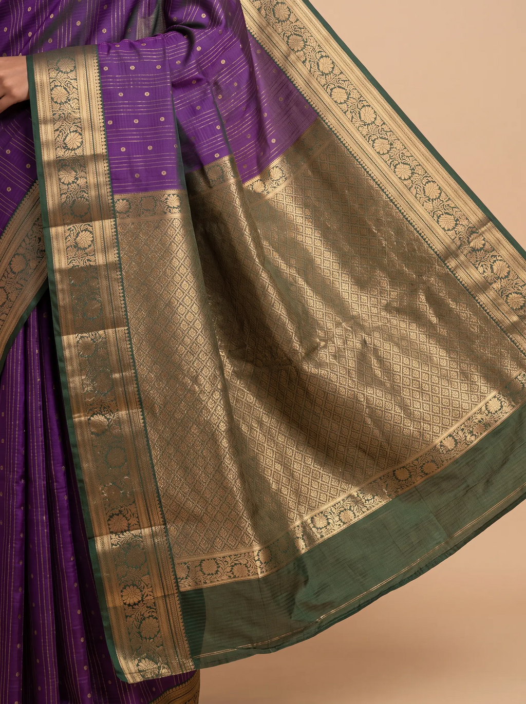 Purple Kanjeevaram Silk With Green Zari Border
