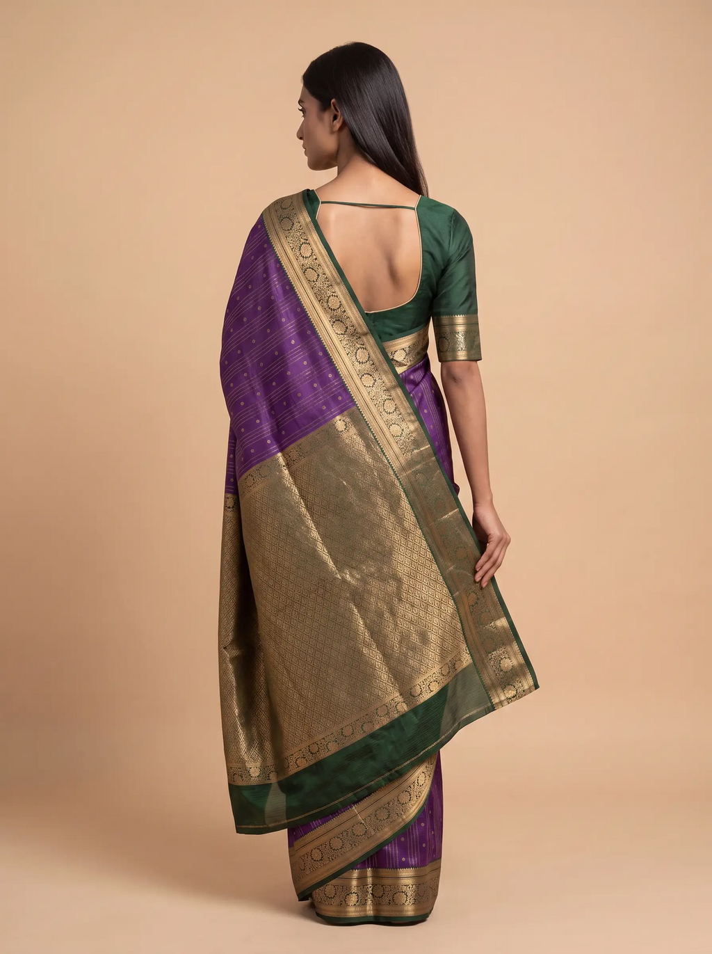 Purple Kanjeevaram Silk With Green Zari Border