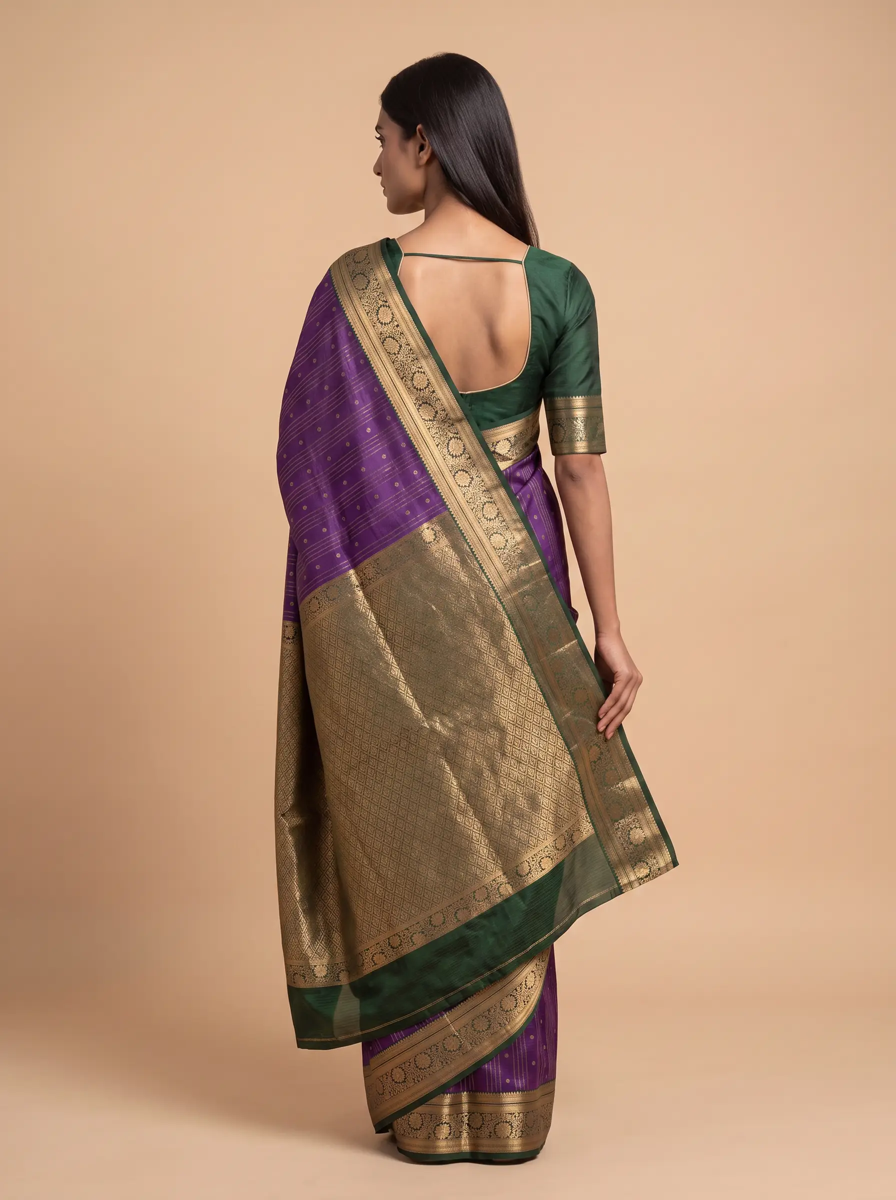 Purple Kanjeevaram Silk With Green Zari Border