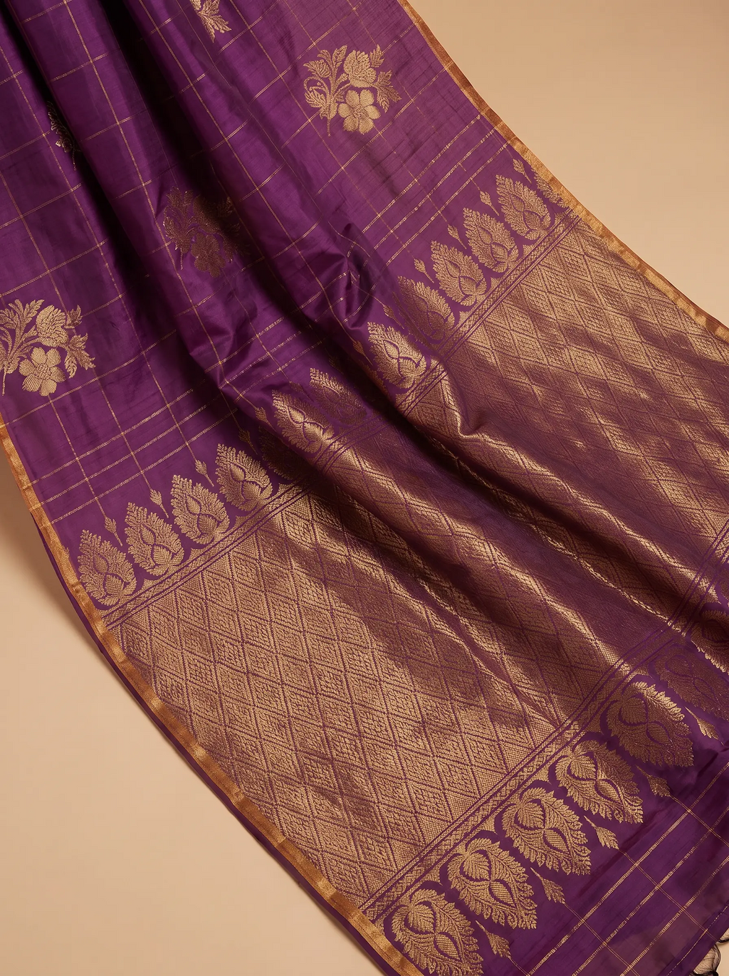 Mugdha Purple Kanjeevaram silk saree with flower butta