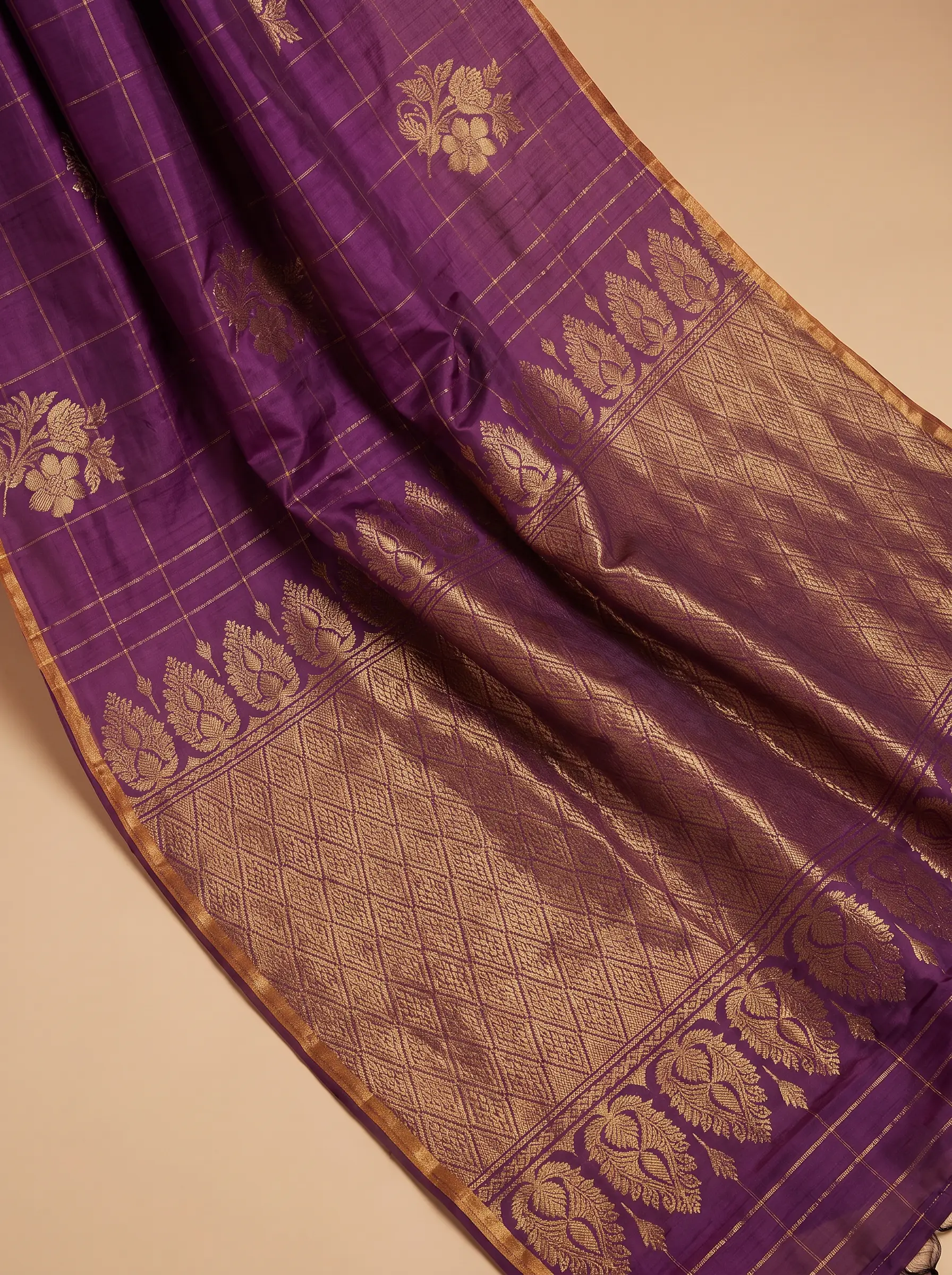 Mugdha Purple Kanjeevaram silk saree with flower butta