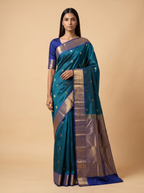 Mugdha Teal Blue Kanjeevaram Silk with Royal Blue Border