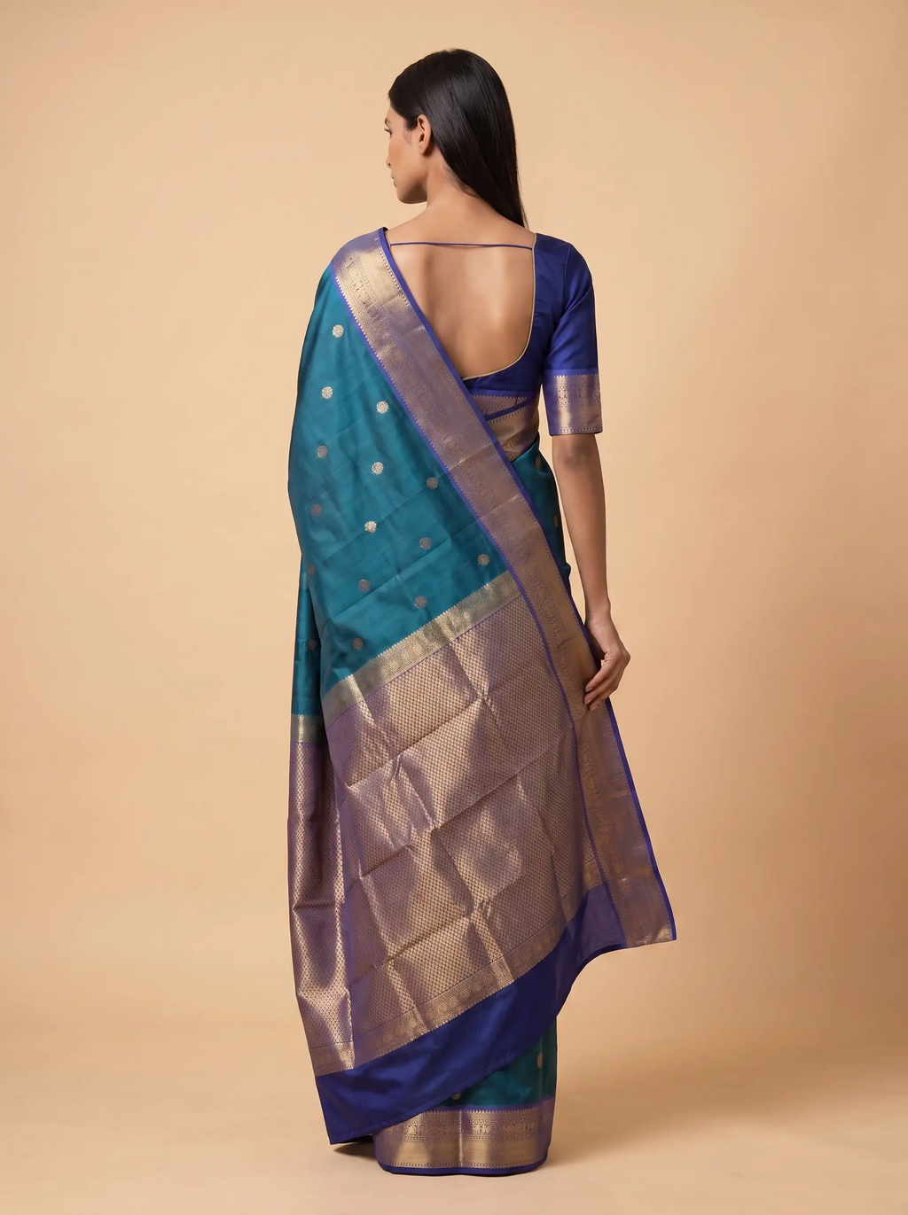 Mugdha Teal Blue Kanjeevaram Silk with Royal Blue Border