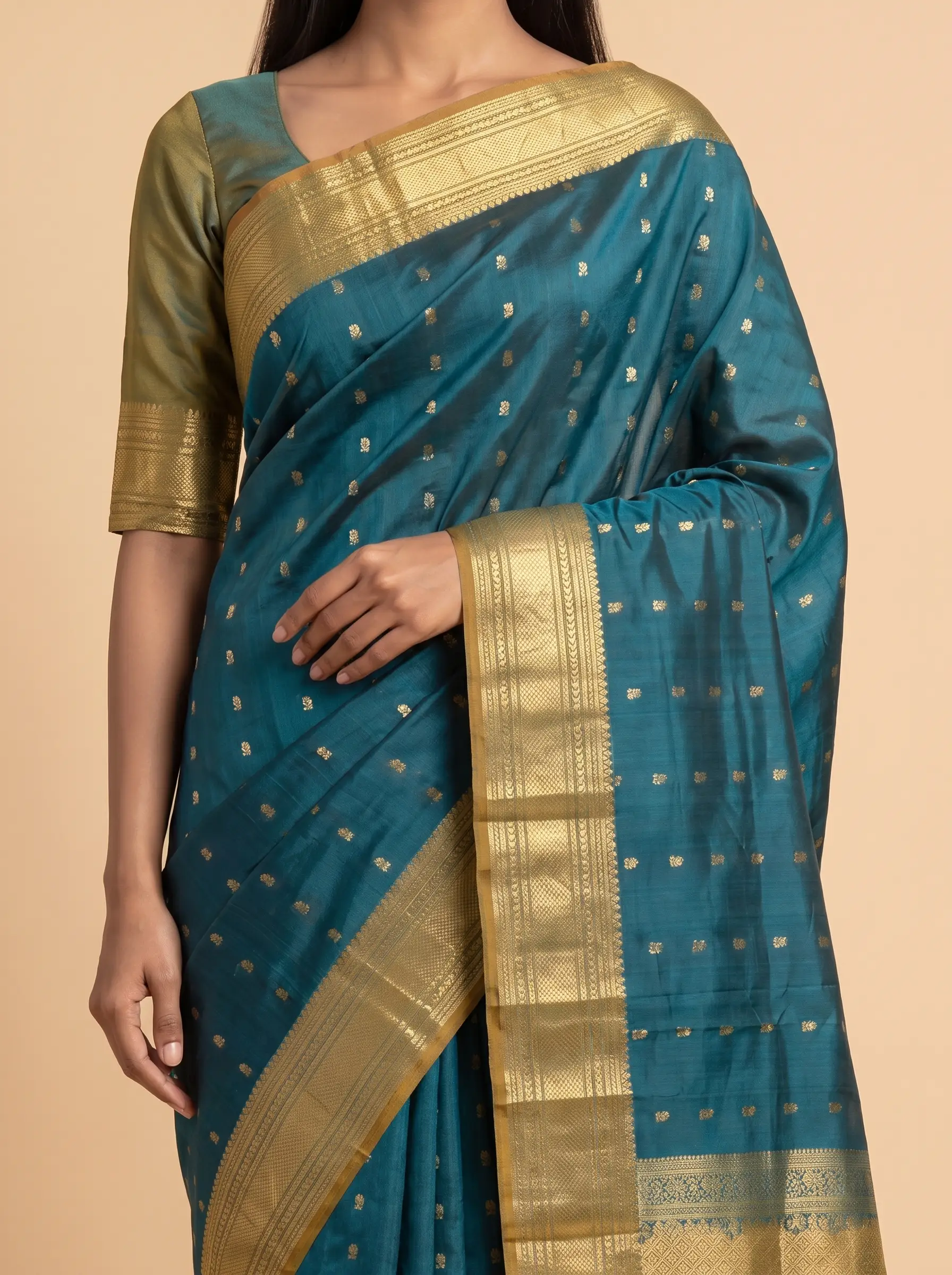 Dark Green With Golden Zari Border