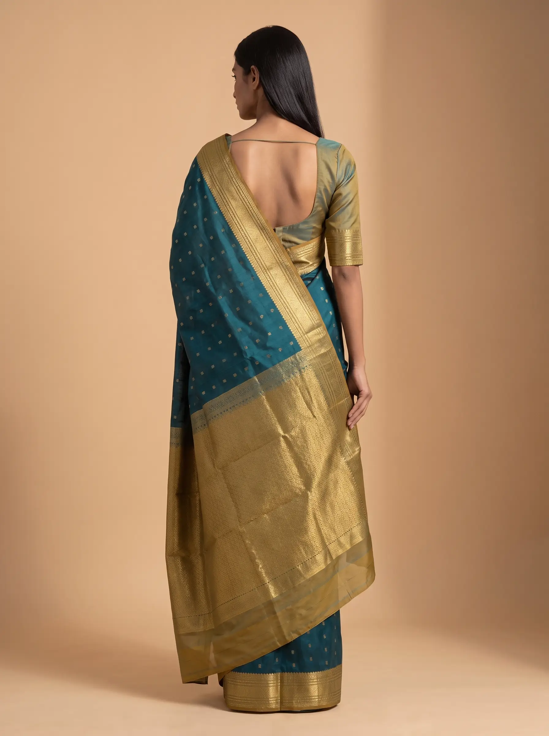 Dark Green With Golden Zari Border