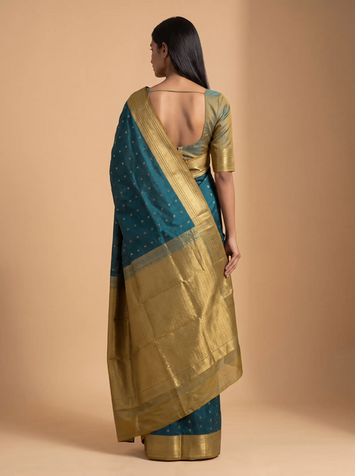 Dark Green With Golden Zari Border