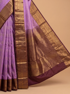 Lavender Semi Silk Saree With Maroon Border