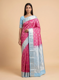 Mugdha Pink semi silk saree with silver zari border & rich zari pallu
