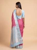 Mugdha Pink semi silk saree with silver zari border & rich zari pallu
