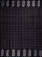 Black Cream Chiniya Silk Silver Zari Checked Saree.