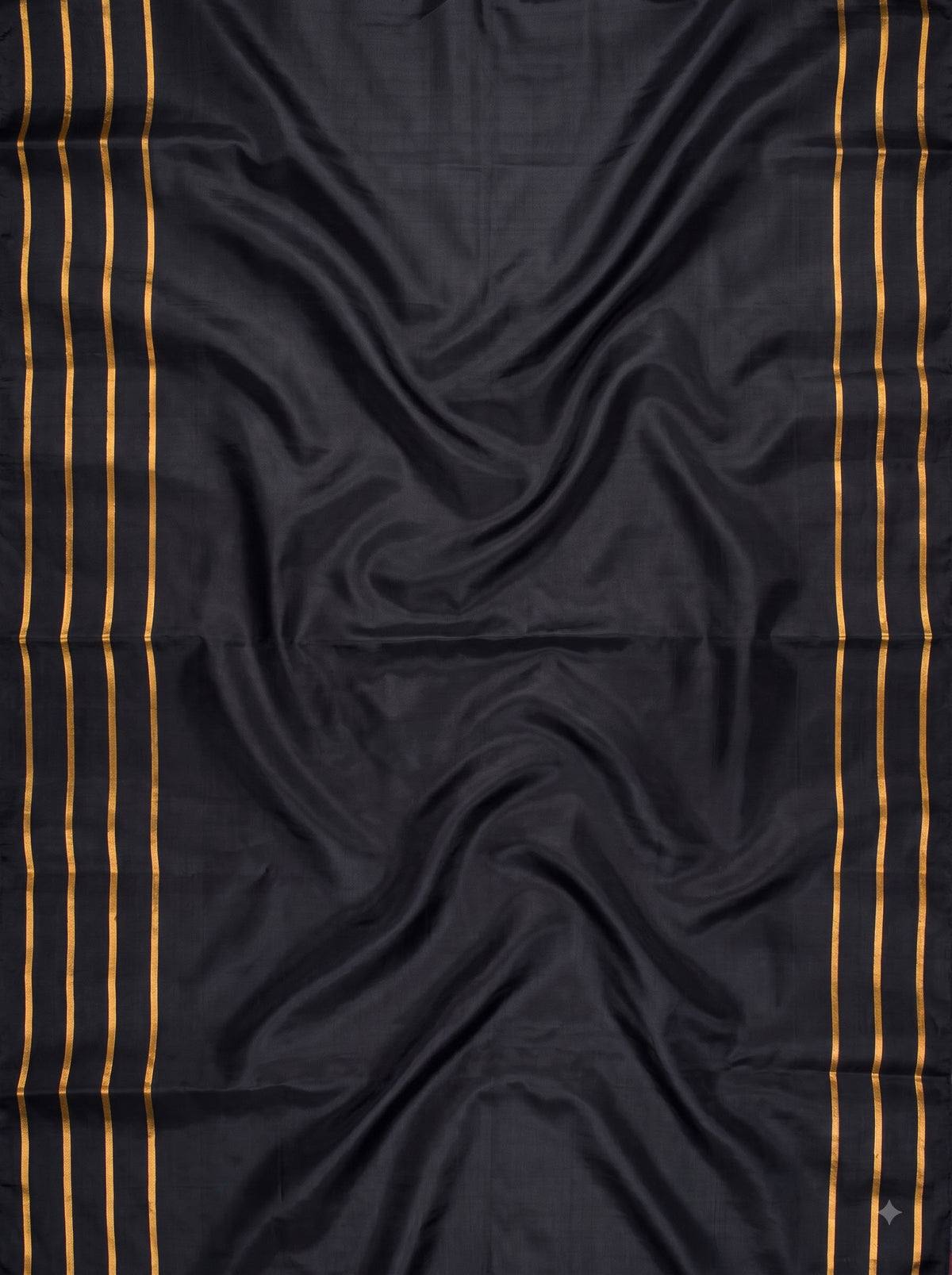 Tri-Colour Black Chiniya Silk Gold Zari Checked Saree.