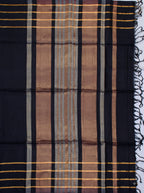 Tri-Colour Black Chiniya Silk Gold Zari Checked Saree.