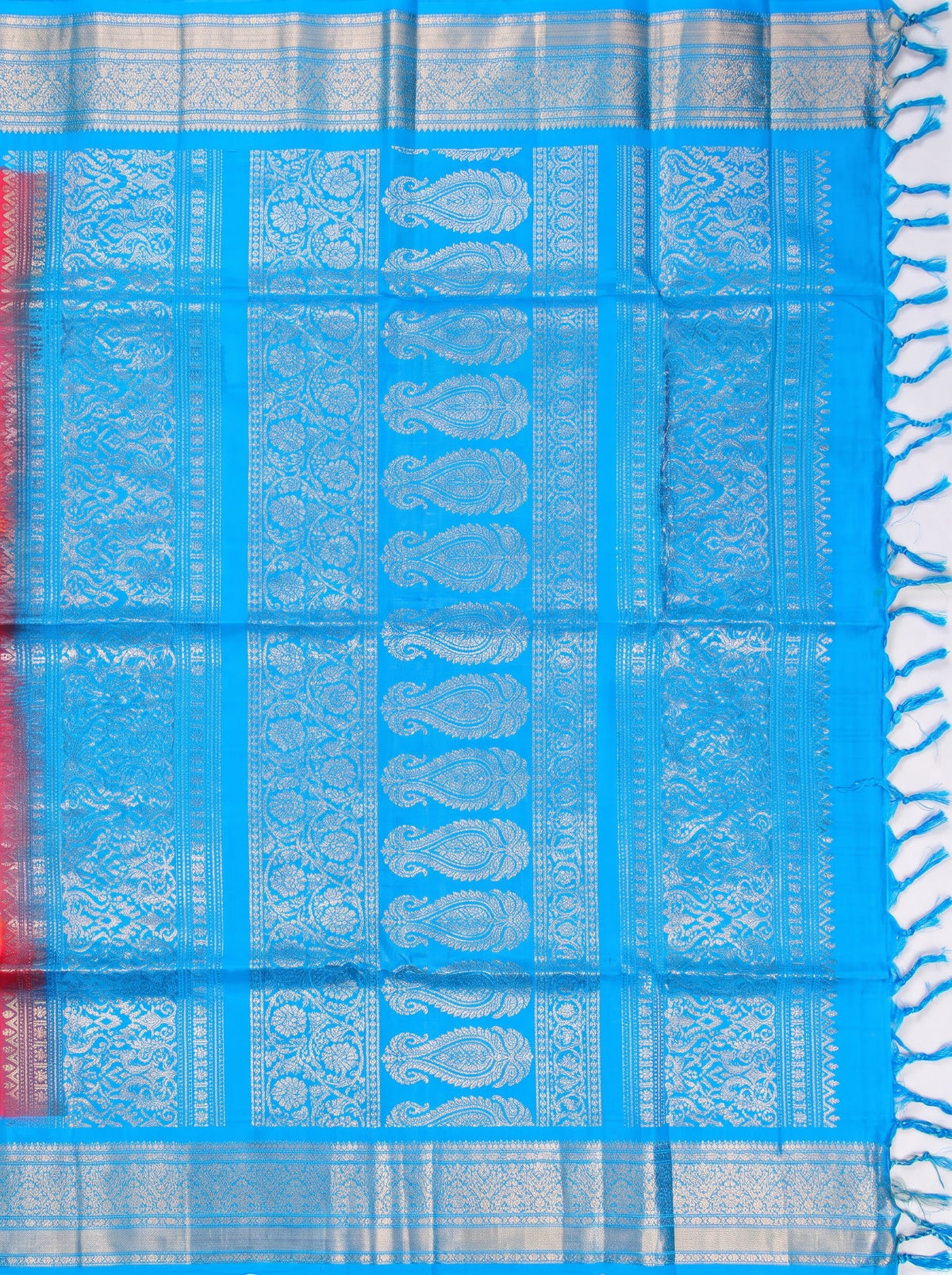 Bright Pink and Sky Blue Gold Zari Woven Chiniya Silk Saree