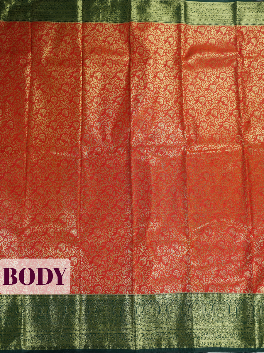 Red Tissue Brocade Semi Silk Saree