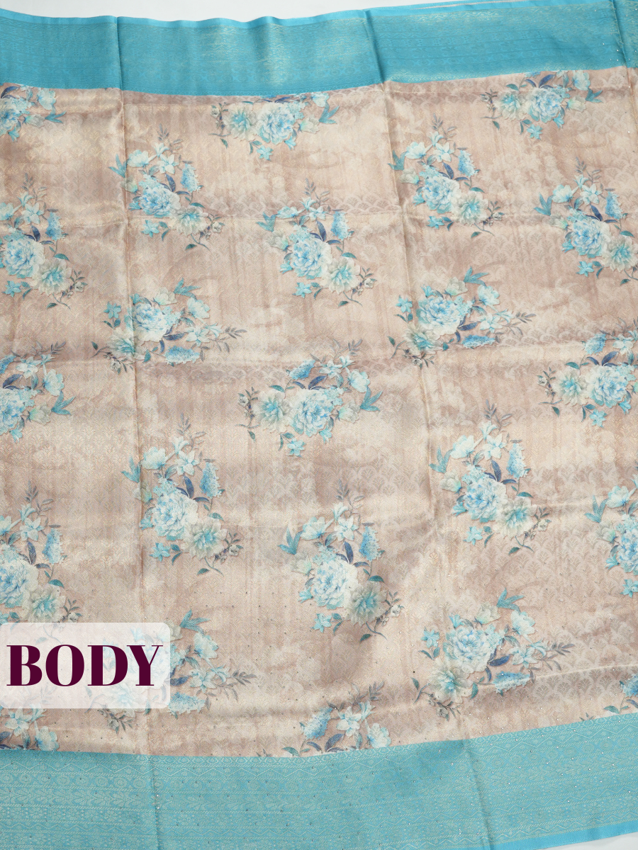 Champagne Gold Bangalore Sof Silk Saree with Chevron Wave Border