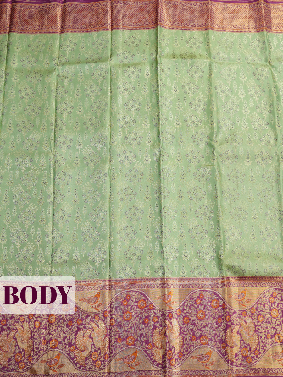 Parrot Green Kanchipuram Saree with Bird Motif Zari Border