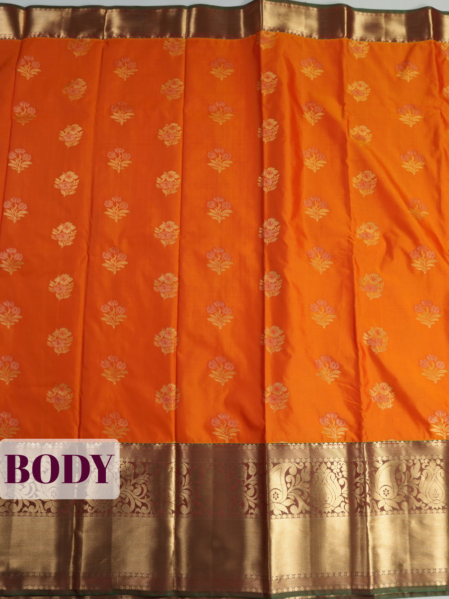 Orange Semi Silk Saree with Paisley Border and Rich Zari Weaving