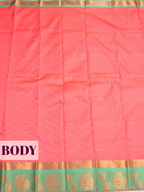 Coral Pink Bangalore Semi Silk Saree with Leaf Motif Zari Border