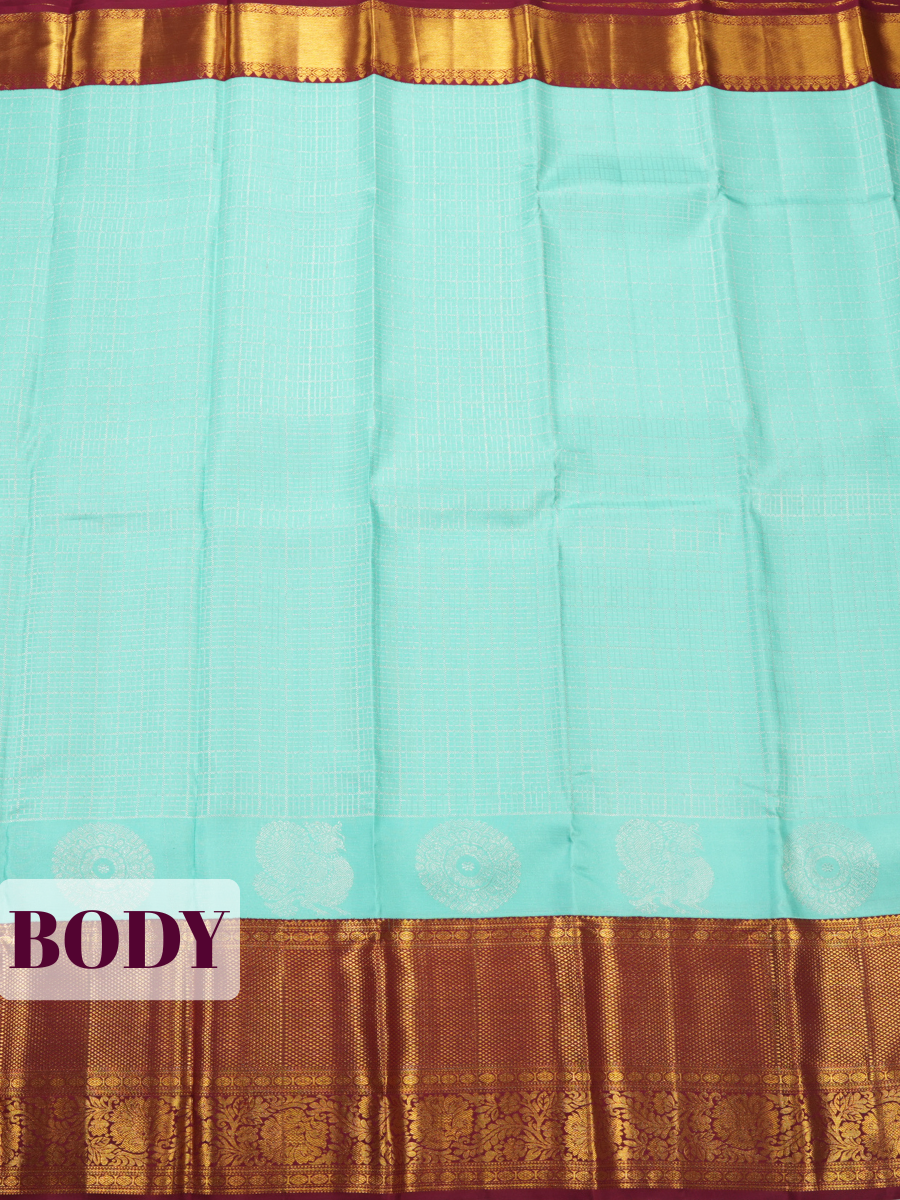 Sky Blue Pure Kanjivaram Bridal Saree with Korvai Zari Diamond Lattice Border