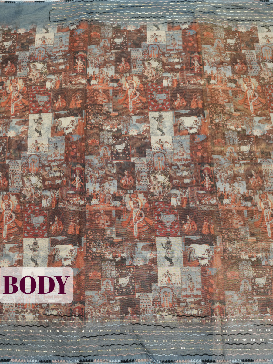 Brown Semi Organza Saree with Wavy Sequin