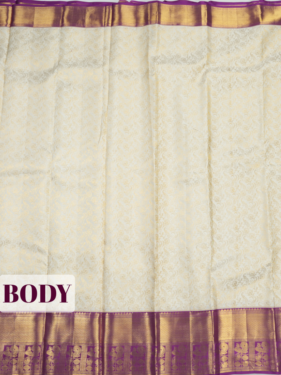 White Pure Kanchivaram Bridal Silk Saree with Floral Brocade