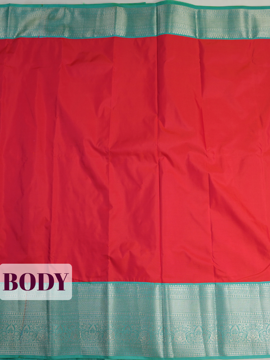 Red Semi Silk Saree with Solid Zari Border