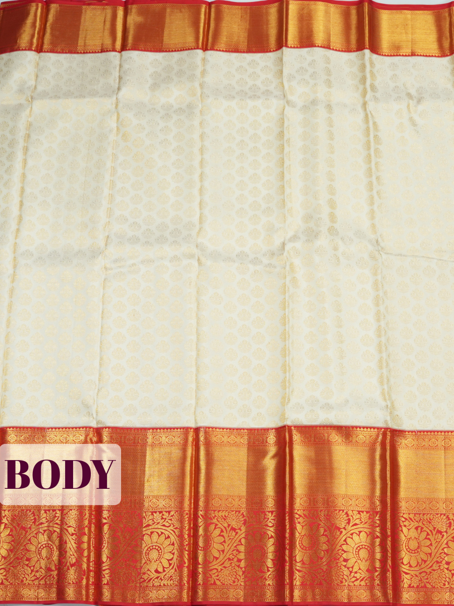 White Pure Kanchivaram Bridal Silk Saree with Floral Butta Zari Weave
