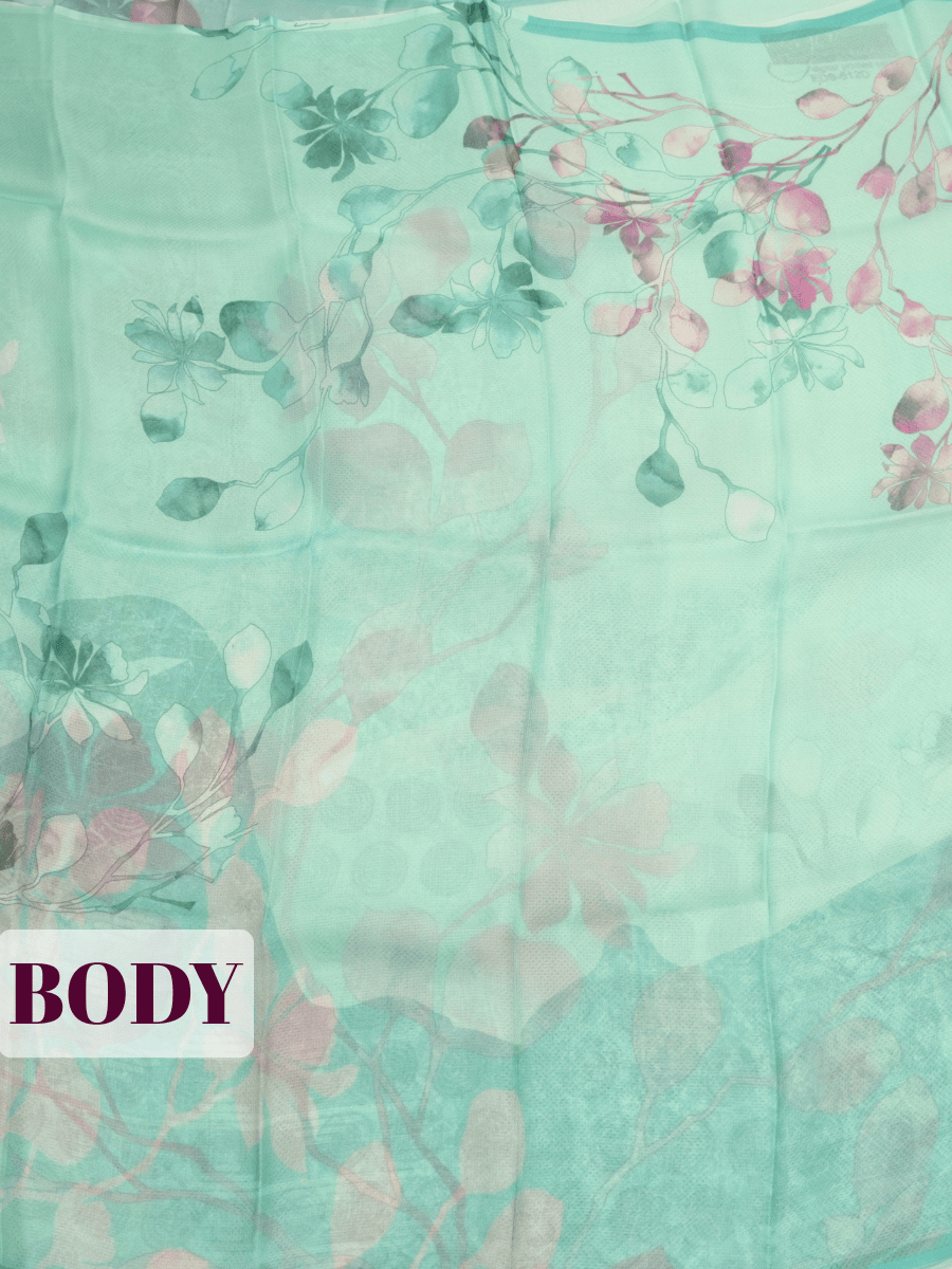 Green Pure Chiffon Saree with Borderless Design