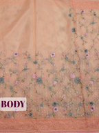 Pink Organza Saree with Embroidered Floral Lace Mesh Border