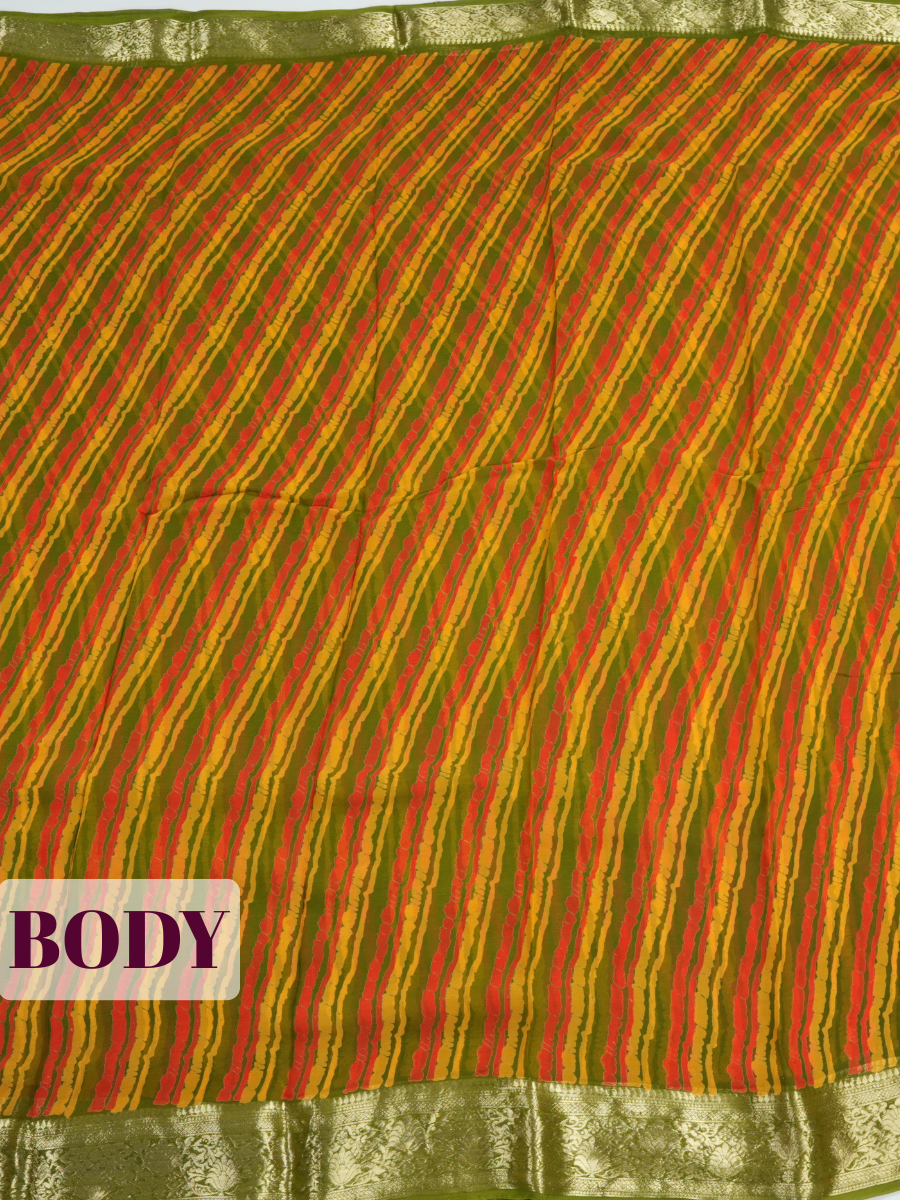 Multi color Semi Chiffon Saree with Traditional Floral Border