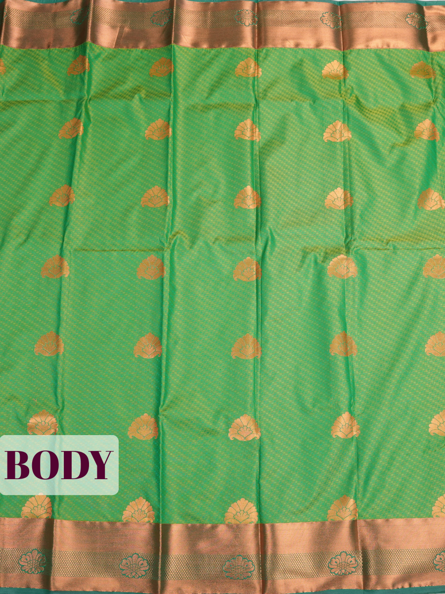 Green Bangalore Semi Silk Saree with Floral Medallion Brocade Border