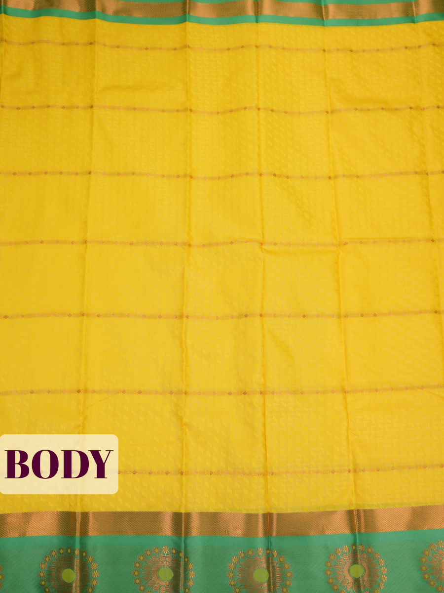 Golden Yellow Bangalore Silk Saree with Emerald Green Floral Pallu