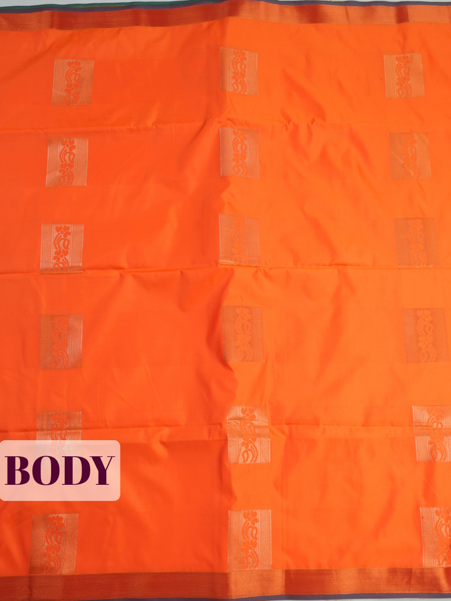 Orange Semi Silk Saree with Broad Zari Brocade Border