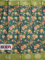 Bottle Green Tissue Crepe Fancy Saree with Floral Print and Metallic Border