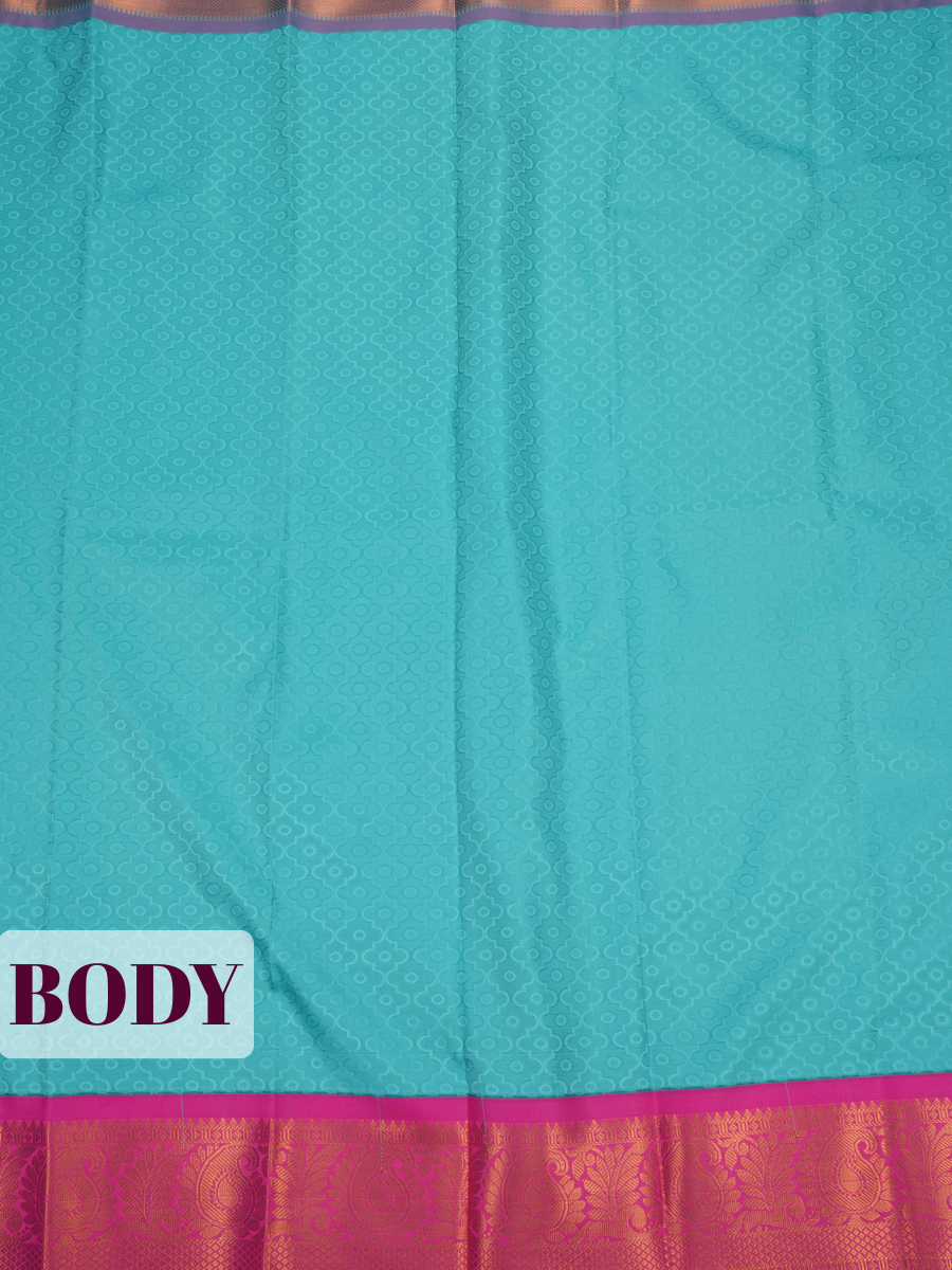 Turquoise Blue Bangalore Silk Saree with Magenta Brocade Pallu and Zari Border