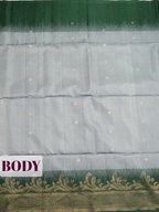 grey Pure Silk Saree with Floral Vine Temple Zari Border