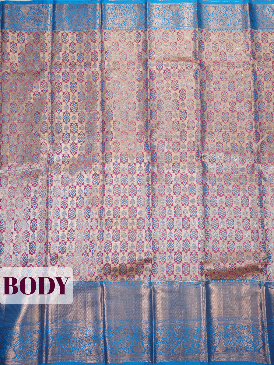 Blue Pure Tissue Silk Saree with Diamond and Floral Weave