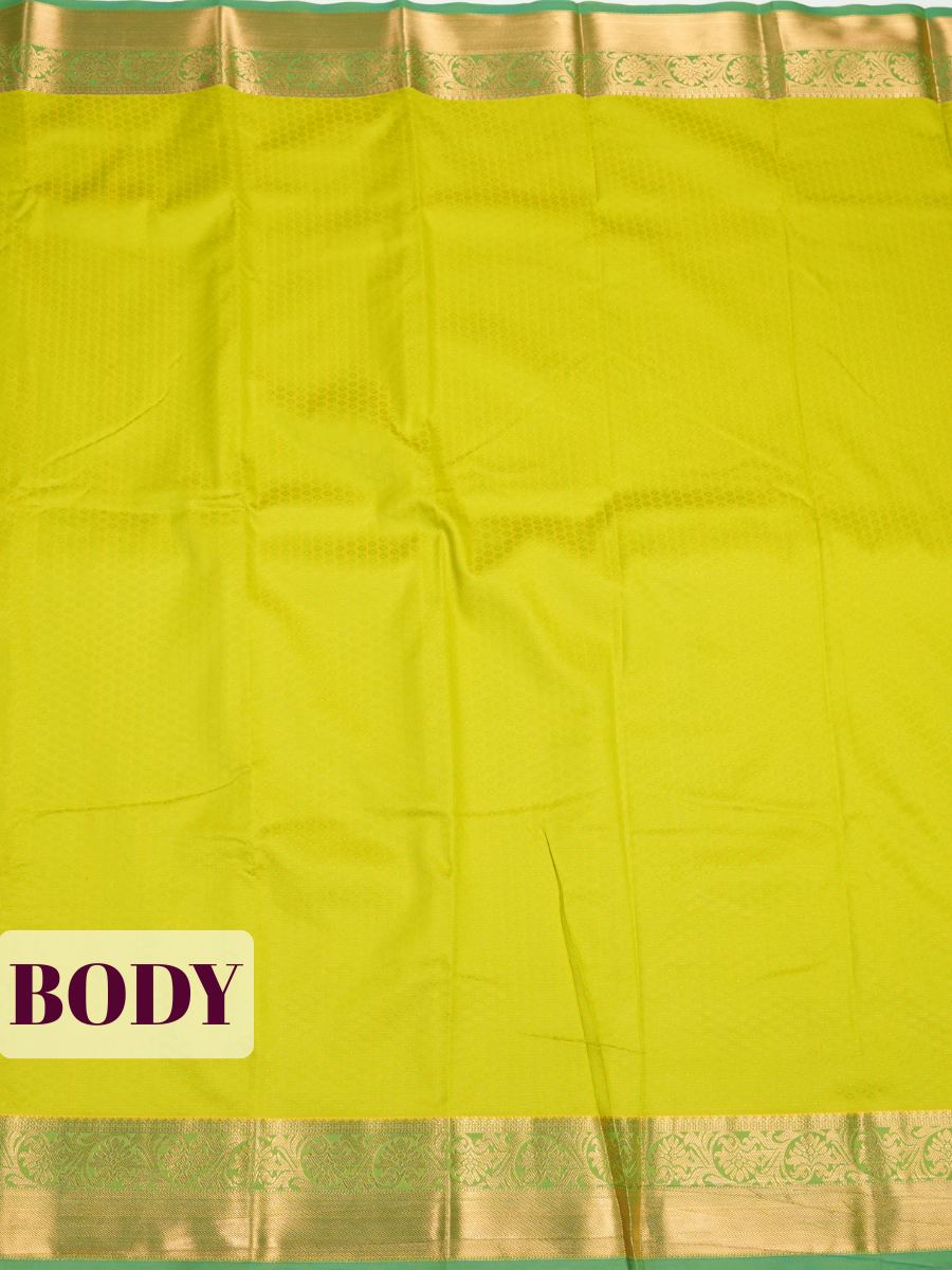 Lime Green Bangalore Semi Silk Saree with Jacquard Floral Zari Border