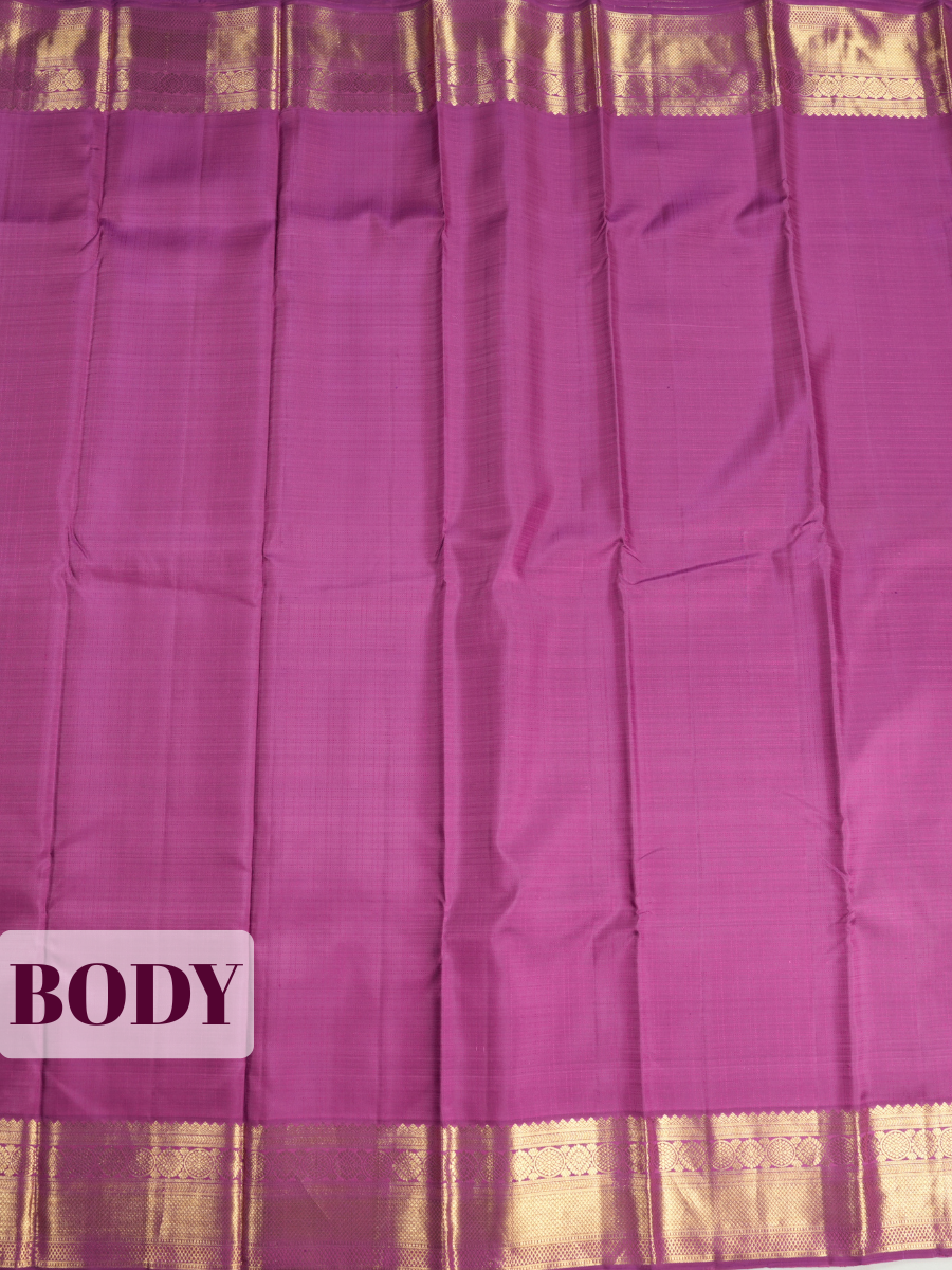 Purple Pure Kanchipuram Saree with Broad Floral Medallion Zari Border - MUGDHA ART STUDIO LLP