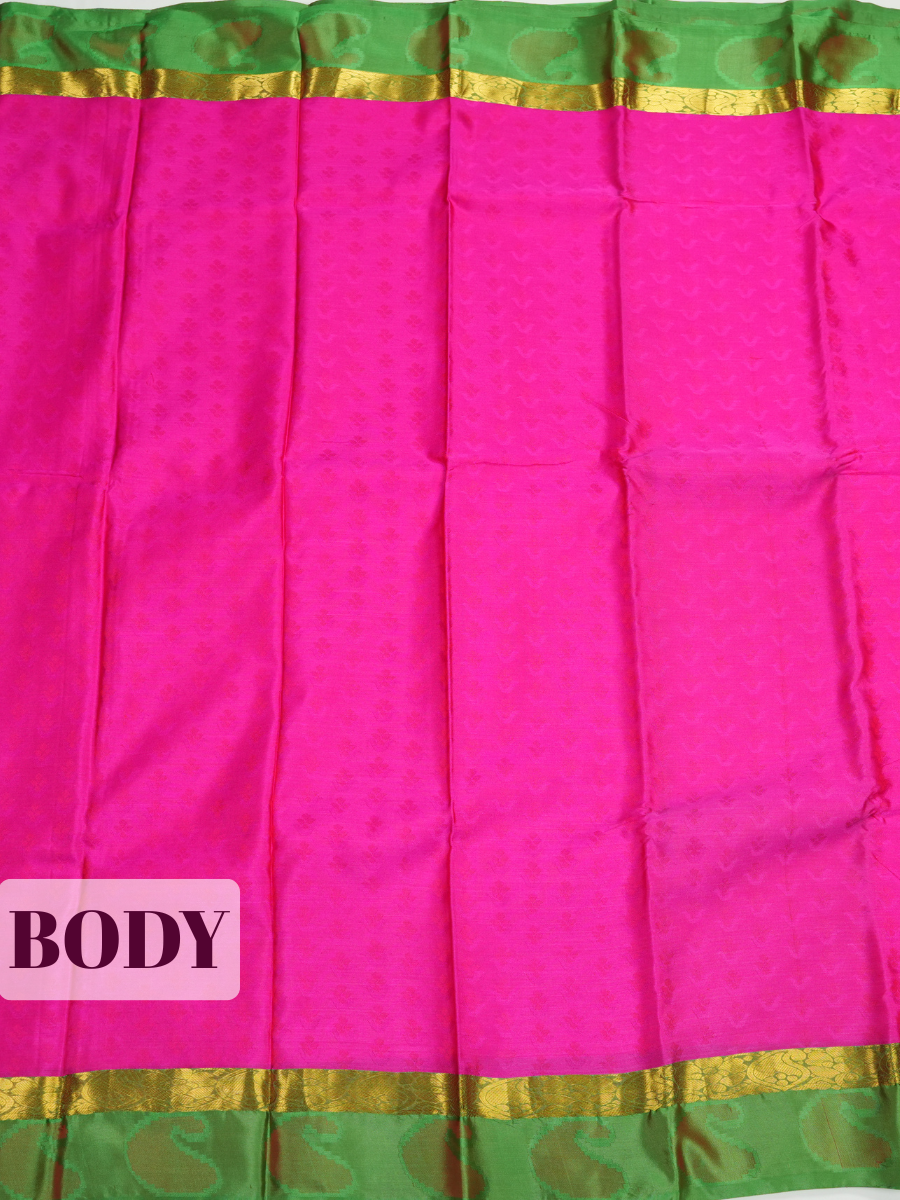 Magenta Pink Bangalore Semi Silk Saree with Wide Zari Stripe Border