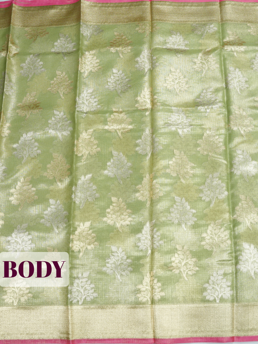 Pista Green Kota Zari Saree with Chevron Zari Border