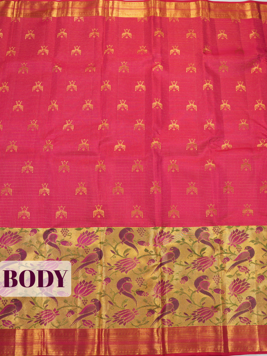 Rani Pink Pure Kanjivaram Bridal Saree with Meenakari Temple Vanasingaram Border