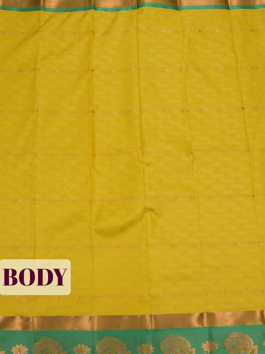 Emerald Green Bangalore Silk Saree with Mustard Yellow Pallu and Gold Zari