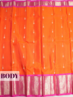 Orange Pure Kanchipuram Saree with Broad Paisley Floral Zari Border