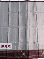 Grey Cotton Saree with Wine Contrast Geometric Zari Border