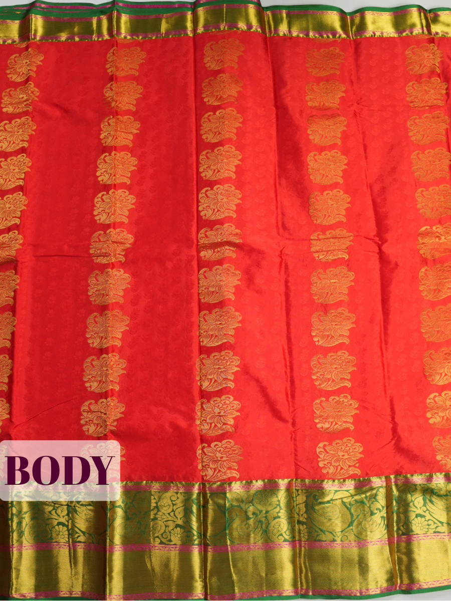 Red Semi Silk Saree with Broad Contrast Wide Ornate Zari Border