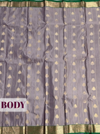 Grey Arni Silk Saree with Green Zari Border